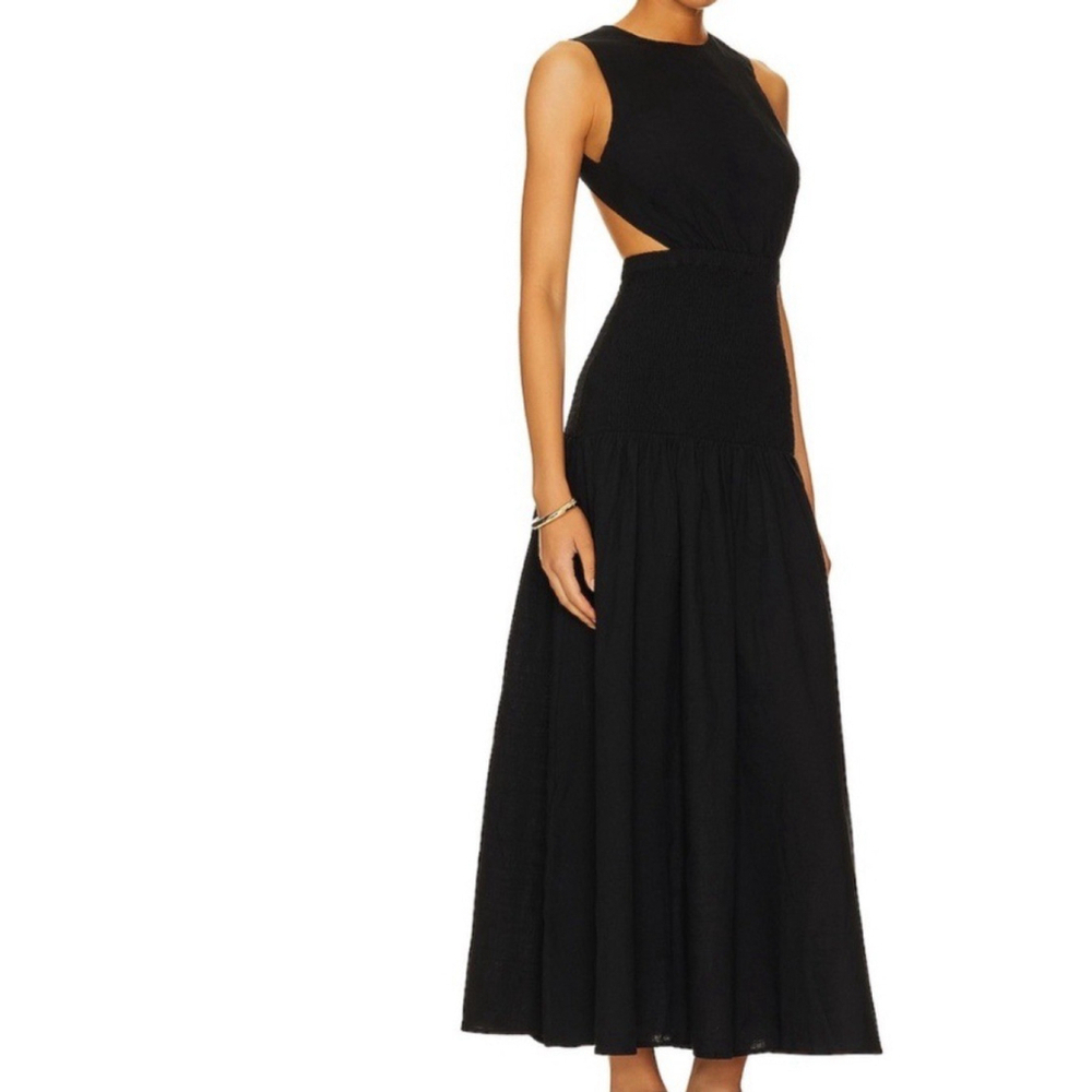 SNDYS Black Cotton Cutout Smocked Maxi Dress Boho Minimalist Size XL